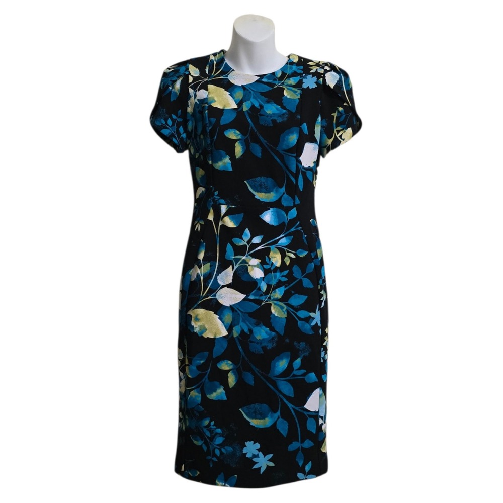 Calvin Klein Floral-Print Tulip-Sleeve Knee Length Sheath Dress Sz 2